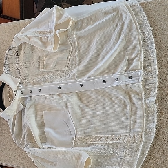 NWT  POL Oversized Mixed Thermal & Lace Button Down Shirt S - Picture 6 of 13